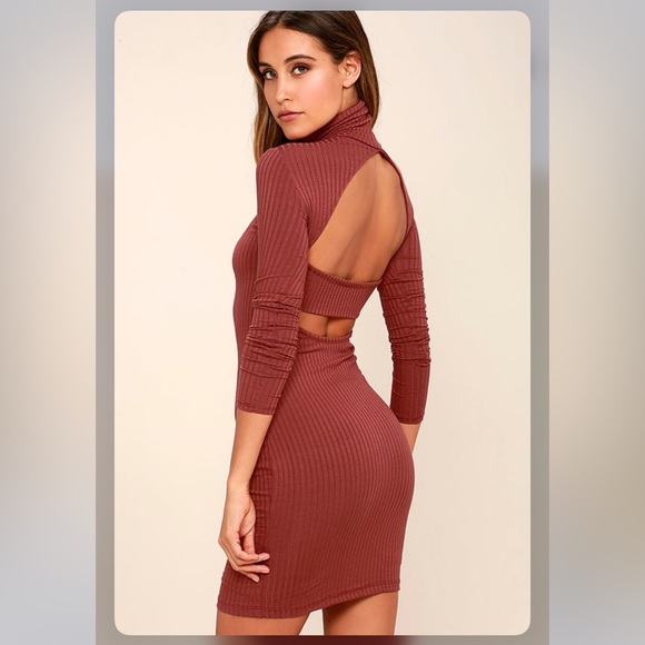 S - Lulu’s Party Goer Rusty Rose Long Sleeve Bodycon Dress - Picture 7 of 8